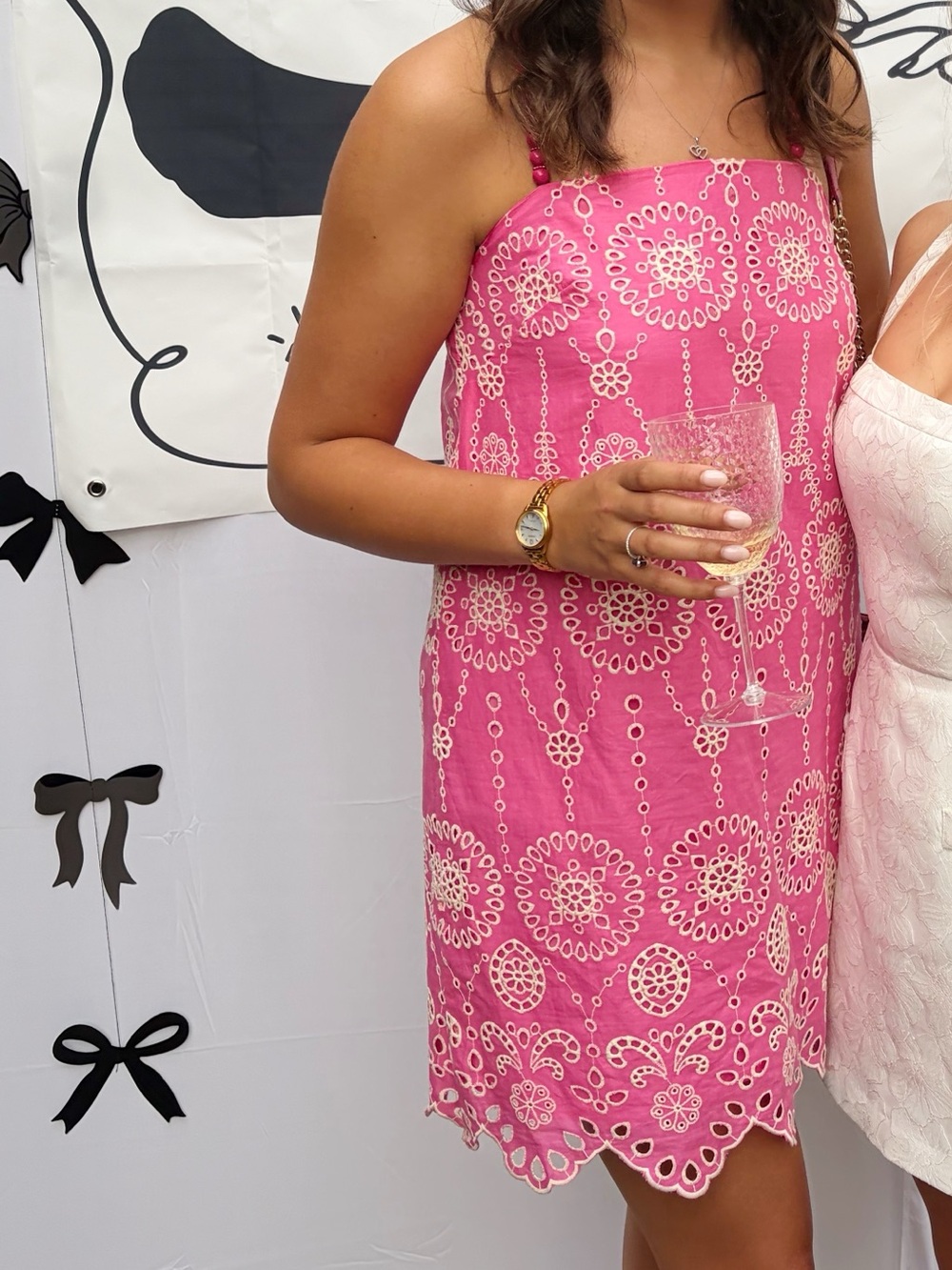 Pink Eyelet Spaghetti-Strap Casual Dress